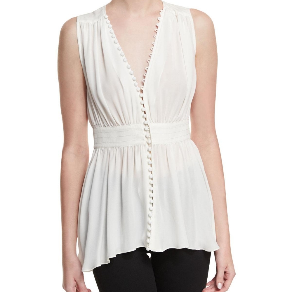 NWOT Cinq a Sept Brigit White Silk Buttoned Blouse